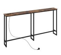 HOMCOM Table Console Étroite Prises Courant USB 160 x 20 x 80 cm Marron | Table d'Entrée, Bout de Canapé Style Industriel, Meubles de Salon, pour Entrée Couloir