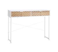HOMCOM Table Console Industriel 2 tiroirs Aspect Bois de chêne sculpté Motif à Chevrons piètement métal Blanc