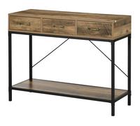 HOMCOM Table Console, Table d'entrée, Bout de canapé, Cadre en Acier au Carbone, Montage Facile, avec 3 tiroirs et 1 Plateau Aspect Bois, Design Industriel, 100 x 35 x 76,5 cm, Marron Clair