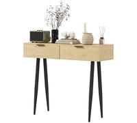 HOMCOM Table console style nordique table d'entrée étroite avec 2 tiroirs et pieds en acier pour salon, entrée, couloir, chêne