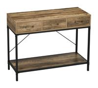 HOMCOM Table console table d'appoint d'entrée industriel 3 tiroirs 1 plateau aspect bois 100 x 35 x 76,5 cm marron clair noir