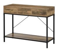 HOMCOM Table Console, Table d'entrée, Bout de canapé, Cadre en Acier au Carbone, Montage Facile, avec 3 tiroirs et 1 Plateau Aspect Bois, Design Industriel, 100 x 35 x 76,5 cm, Marron Clair