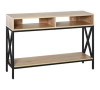 HomCom Table console d'entrée industrielle à multiples rangements 120×23,5×75 cm Chêne
