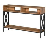 HomCom Table console d'entrée industrielle multi-rangements 120 x 23,5 x 75 cm Bois noyer