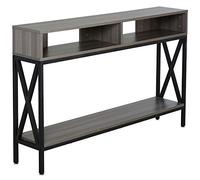HOMCOM Table Console Table d'Entrée Industriel Multi-rangements 120 x 23,5 x 75 cm Bois Gris