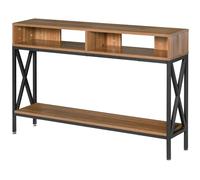 HOMCOM Table Console Table d'Entrée Industriel Multi-rangements 120 x 23,5 x 75 cm Bois Noyer