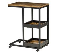 HOMCOM Table d'Appoint avec Roulettes pour Canapé ou Lit, Style Industriel, Acier et Bois, Marron et Noir