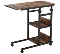 HOMCOM Table d'Appoint avec Roulettes, Réglable en Hauteur, Compacte, 2 Étagères, Cadre Métallique, 80x40x72-82 cm, Marron/Noir