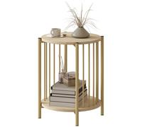 HOMCOM Table d'appoint, bout de canapé à 2 niveaux avec étagère de rangement et cadre en acier, Ø 41 x 49 cm effet bois naturel