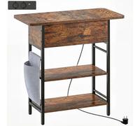HOMCOM Table d'appoint bout de canapé avec station de charge et sac de rangement, 60 x 29,8 x 58,5 cm, brun rustique