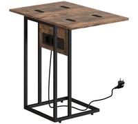 HOMCOM Table d'appoint bout de canapé avec station de charge, plateau pliable, 39 x 29 x 57 cm, brun rustique et noir