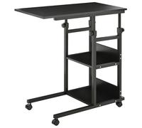 HOMCOM Table d'appoint Bout de canapé Table roulante Table de Lit pour Ordinateur Portable Hauteur réglable - 2 étagères intégrées - cadre métal Noir