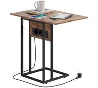 Table d'appoint - HOMCOM - avec station de charge, plateau pliable - cadre en métal - 39 x 29 x 57 cm - brun rustique et noir