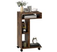 HOMCOM Table d'appoint en C,4 étagères,roulettes,40x30x69cm,Brun Rustique | Table de nuit fine, table basse, table de salon, table pour ordinateur portable, pour salon, chambre.