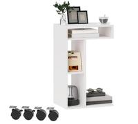 HOMCOM Table d'appoint en Forme de C avec roulettes 40 x 30 x 69 cm Blanc | Table de Chevet, 3 Compartiments, 1 Étagère Ouverte, Bout de Canapé, Salon, Chambre, Bureau