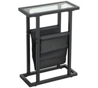HOMCOM Table d'appoint étroite avec Porte-Revues 40 x 18 x 55,5 cm Noir | Meuble Journaux, Bout de Canapé en Métal, Plateau en Verre Trempé, Salon, Chambre à Coucher