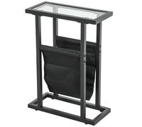 HOMCOM Table d'appoint étroite, bout de canapé en métal avec porte-revues et plateau en verre trempé, 40 x 18 x 55,5 cm, noir