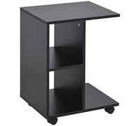 HOMCOM Table d'appoint moderne en forme de C avec roulettes étagères ouvertes pour salon chambre 45 x 35 x 58 cm Noir