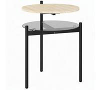 HOMCOM Table d'appoint ronde avec étagère en verre ouverte pour petits espaces, salon, chambre, 41,8 x 39,8 x 53,5 cm, chêne