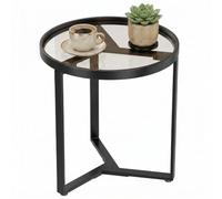 HOMCOM Table d'appoint ronde avec plateau en verre trempé, table moderne avec structure géométrique en métal pour petites pièces, salon et chambre à coucher, noire