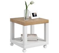HOMCOM Table d'Appoint Roulante Table Basse 40x40x40 cm Bois Naturel Blanc | Moderne, Étagère Ouverte, Salon, Chambre, Bureau