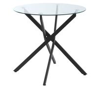HOMCOM Table d'appoint style contemporain table basse ronde table à manger plateau verre trempé pieds croisés métal