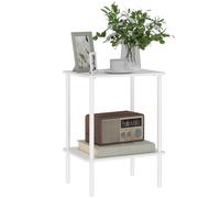 HOMCOM Table d'appoint, Table Basse à 2 Niveaux avec Compartiment de Rangement et Cadre métallique, Table Basse Moderne pour Le Salon, la Chambre à Coucher, Blanc