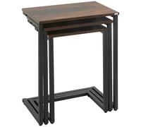 HOMCOM Table d'Appoint, Table Basse, Lot de 3, Design Industriel, Cadre en Acier, marron+noir, 45 x 30 x 60cm