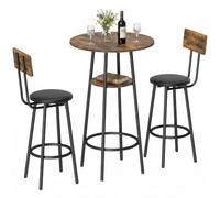 HOMCOM Table de bar avec tabourets de bar, table à manger avec 2 chaises rembourrées avec repose-pieds, cadre en métal, table de bar industrielle avec étagère pour salle à manger, petit espace, marron
