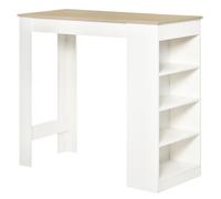 HOMCOM Table de bar pour 2 personnes, table haute mange debout avec 4 étagères ouvertes, 115x50x102,7cm, blanc et bois naturel