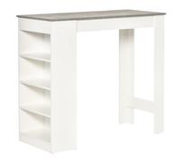 HOMCOM Table de bar pour 2 personnes, table haute mange debout avec 4 étagères ouvertes, 115x50x102,7cm, blanc et gris