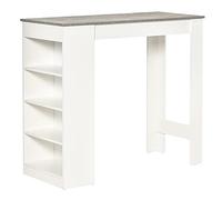 HOMCOM Table de Bar pour 2 Personnes, Table Haute Mange Debout avec 4 étagères Ouvertes, pour Petits espaces, Cuisine, Salon, 115 x 50 x 102,7 cm, Style Moderne, Blanc et Gris
