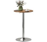 HOMCOM Table de Bar Table Bistro Hauteur Réglable 67-93 cm Ø 60 cm Marron | Mange-debout, Chic Style Contemporain, Plateau Pivotant 360°, Métal Chromé