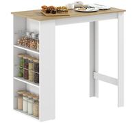 HOMCOM Table de Bar Table Haute de Cuisine Mange-Debout comptoir - dim. 112L x 57l x 106H cm - 3 étagères - Aspect chêne Clair Blanc