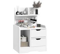HOMCOM Table de chevet avec 2 tiroirs et étagères de rangement, table de chevet moderne en bois, tables pour canapé, salon, salon et chambre, 40 x 30 x 60 cm, blanc brillant