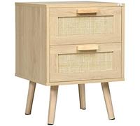 HOMCOM Table de chevet avec 2 tiroirs, table d'appoint élégante de style bohème 40x40x56cm, couleur bois naturel