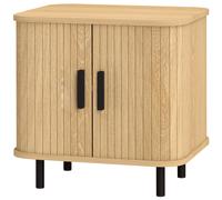 HOMCOM Table de chevet avec portes à lamelles et pieds en acier, pour chambre et salon, chêne