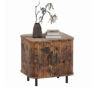 HOMCOM Table de Chevet avec Portes coulissantes Brun Rustique | Table d'appoint nordique, pieds métalliques, pour chambre à coucher, salon