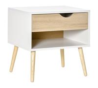 HomCom Table de chevet moderne avec tiroir et niche 50x39x51 cm Bois de chêne/Blanc, pieds massifs