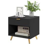 HOMCOM Table de chevet avec tiroir et compartiment ouvert noir | Table de chevet avec poignée, pour chambre, salon