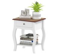 HOMCOM Table de Chevet avec Tiroir et Étagère Ouverte de Style Français en Bois, 45x35x55 cm, Blanc et Chêne