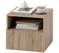 HOMCOM Table de chevet, design sans poignée, niche ouverte, tiroir, montage mural, brun clair