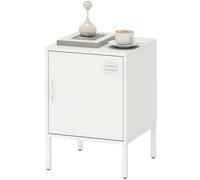 HOMCOM Table de chevet en acier, table d'appoint polyvalente, étagère réglable, pour chambre, salon, blanc