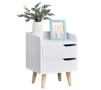 HOMCOM Table de Chevet Gain de Place 33x28x42 cm Blanc | Table de chevet moderne avec 2 tiroirs, design simple, bois blanc, pieds en pin