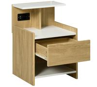 HOMCOM Table de Chevet Moderne avec 2 Prises, 2 ports USB et Tiroir en aggloméré, 40x40x60cm, Couleur Bois