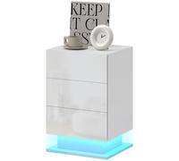 HOMCOM Table de Chevet Moderne avec Lumière LED Réglable et Télécommande, 3 Tiroirs, 40x35x60 cm, Blanc Brillant