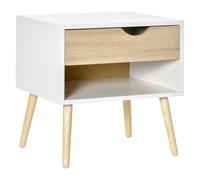 HOMCOM Table de Chevet avec Tiroir 50 x 39 x 51 cm Blanc et Bois Naturel | Table de Nuit, Design Moderne, Pieds en Bois Massif
