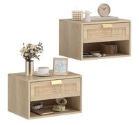 HOMCOM Table de Chevet Murale Flottante avec tiroir Lot de 2 chêne | Étagère ouverte, table de chevet nordique, pour chambre