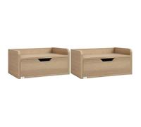 HOMCOM Lot de 2 tables de chevet murales tables de nuit suspendues tiroir plateau aspect bois dim. 40L x 30l x 19,5H cm
