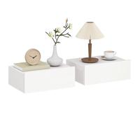 HOMCOM Lot de 2 Tables de Chevet Murales Tiroir Coulissant 40x30x15cm Blanc | Tables de Nuit Suspendues, Style Moderne, pour Chambre à Coucher